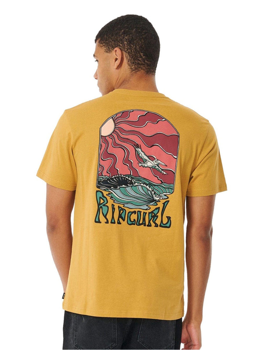 RIP CURL RAYZED AND HAZED SS TEE Mustard Graphic Tee - Sun & Wave Back Print